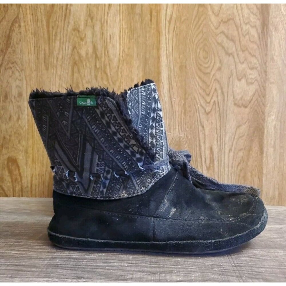 Sanuk Soulshine Ankle Boots Womens Size 6 Black Slip On